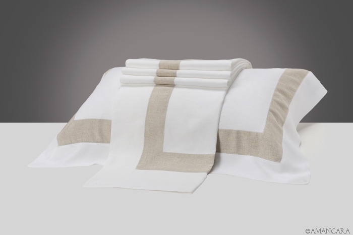 ANVERSA WHITE-NATURAL LINEN BED SET